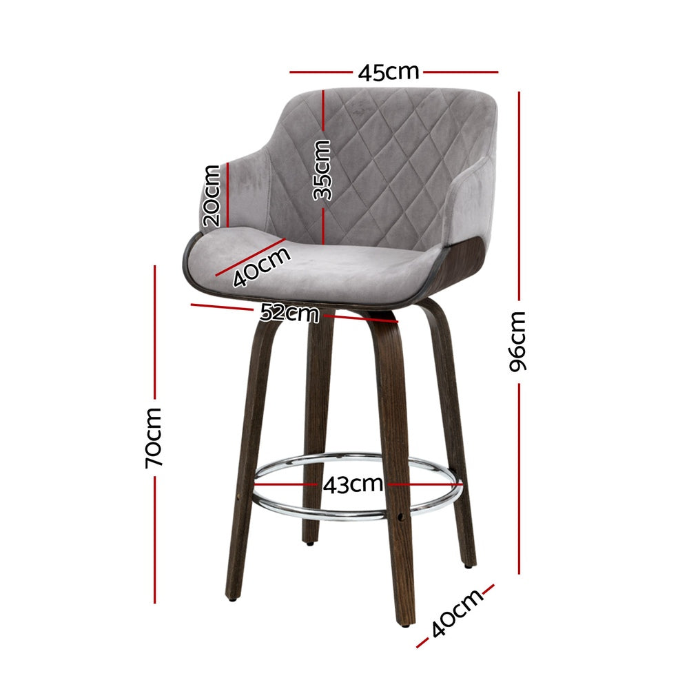 4x Bar Stools Swivel Velvet Padded Wooden by Artiss