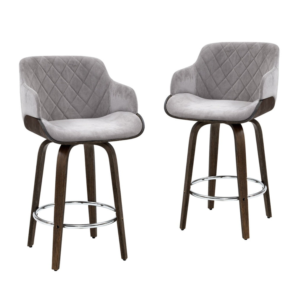 4x Bar Stools Swivel Velvet Padded Wooden by Artiss