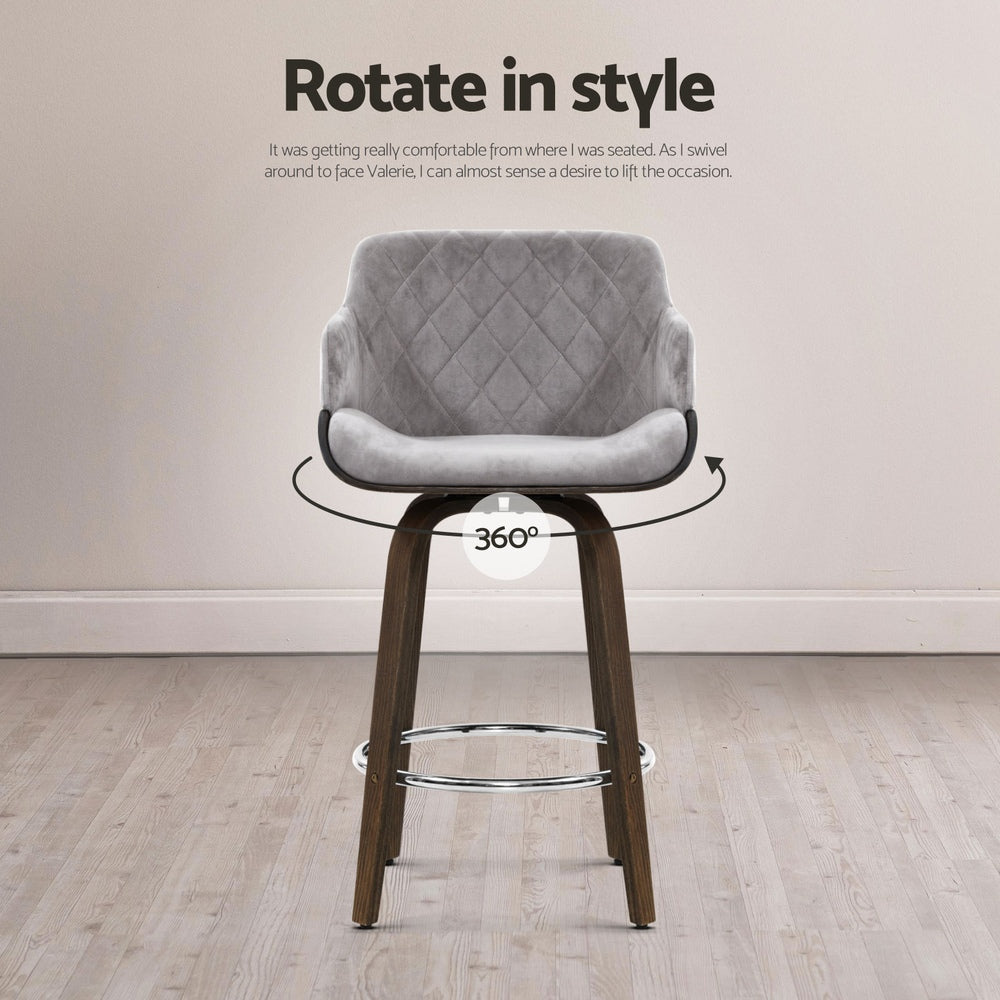 4x Bar Stools Swivel Velvet Padded Wooden by Artiss