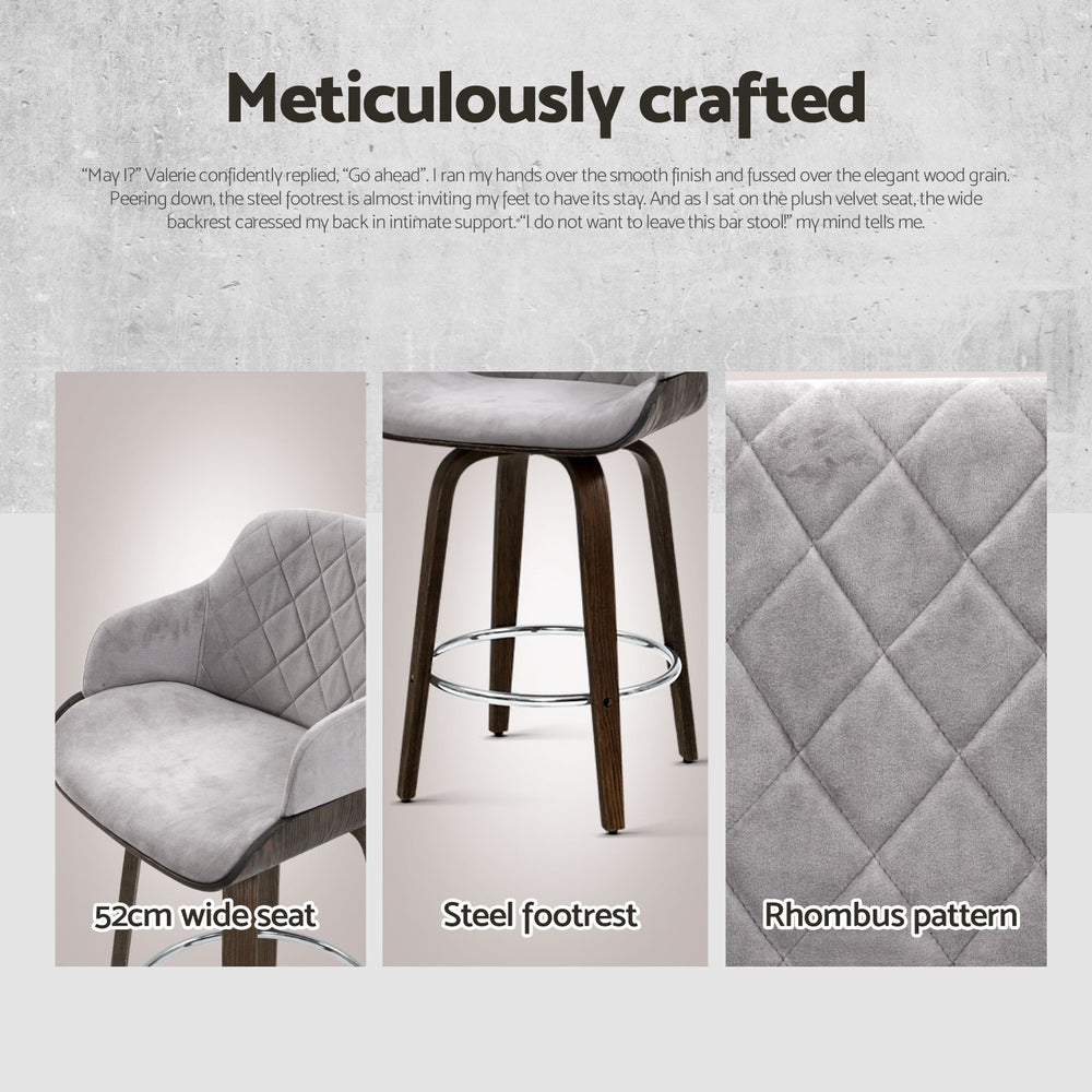 4x Bar Stools Swivel Velvet Padded Wooden by Artiss