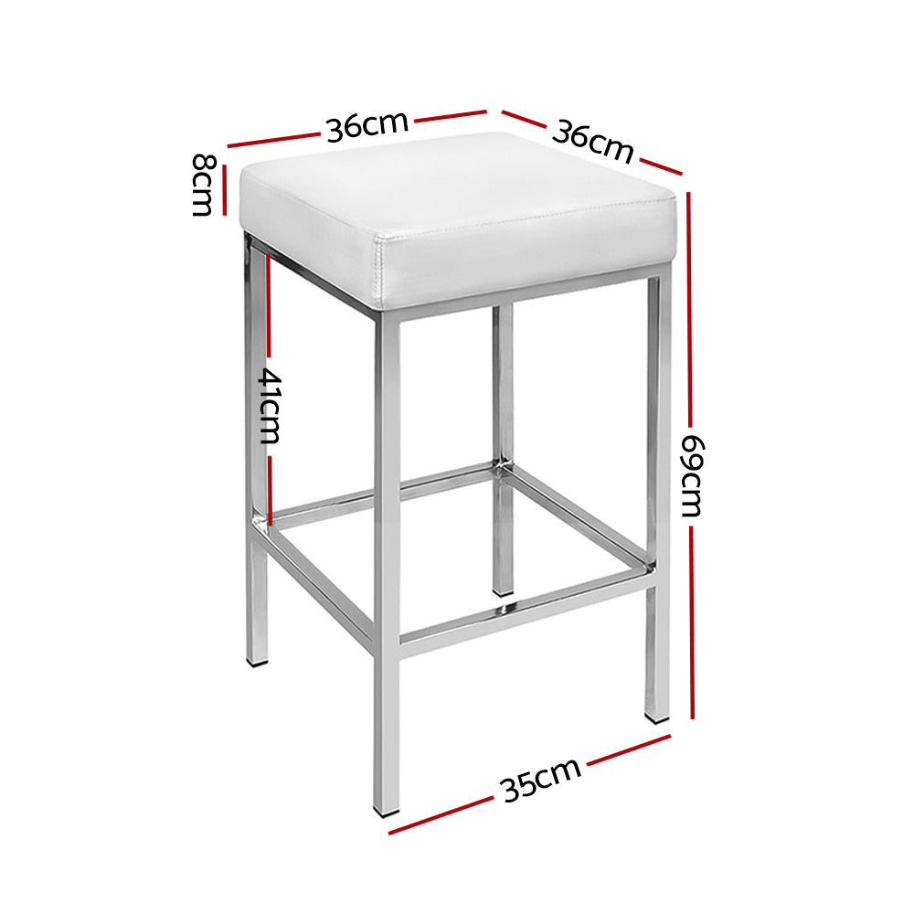 2x Bar Stools Leather Padded Metal White by Artiss