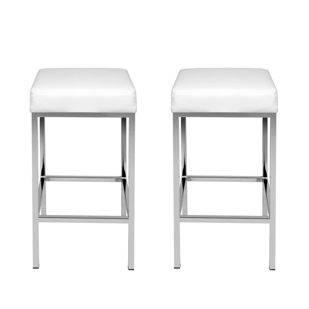 2x Bar Stools Leather Padded Metal White by Artiss