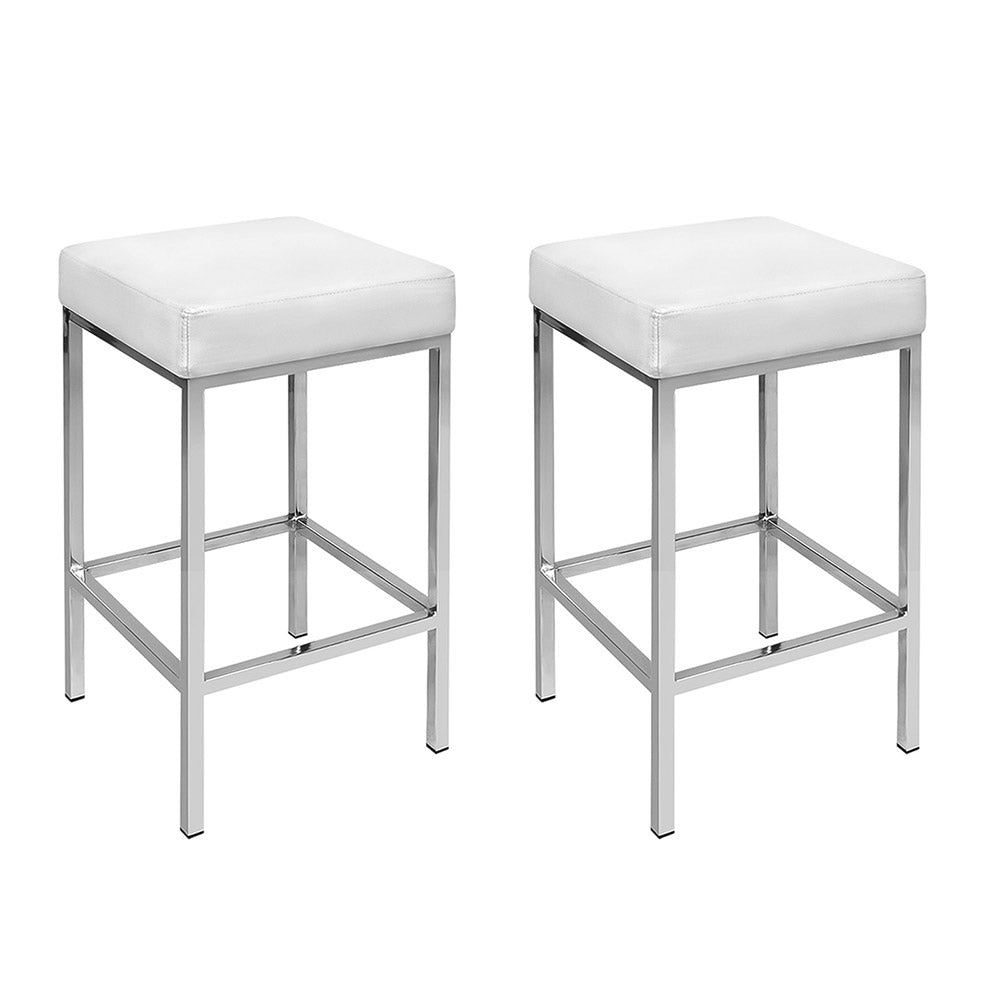 2x Bar Stools Leather Padded Metal White by Artiss