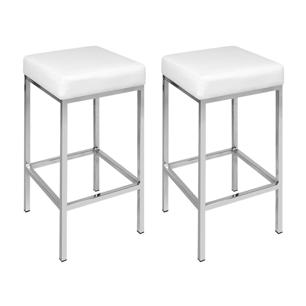 4x Bar Stools Leather Padded Metal White by Artiss