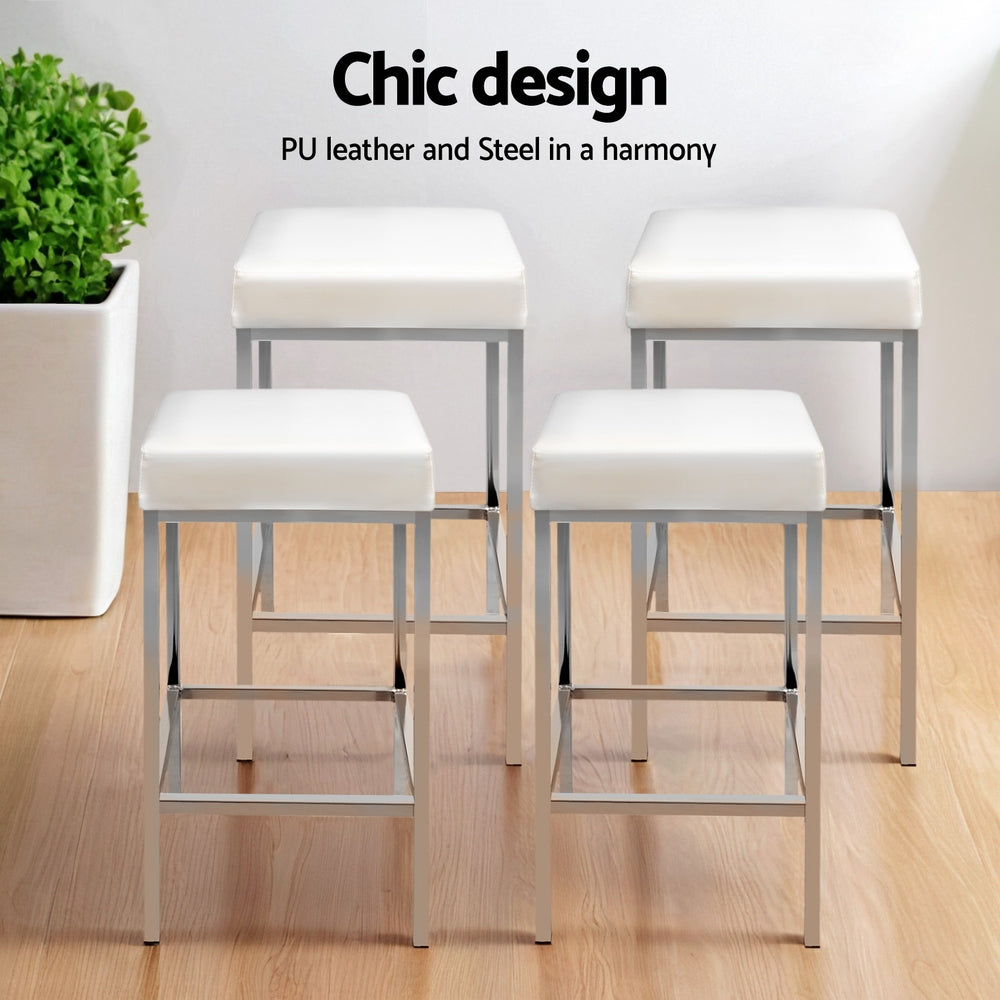 4x Bar Stools Leather Padded Metal White by Artiss