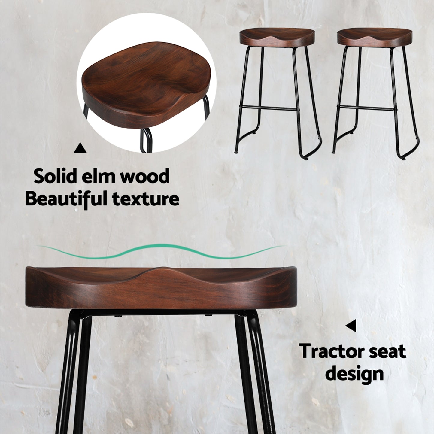 2x Bar Stools Tractor Seat 65cm By Artiss
