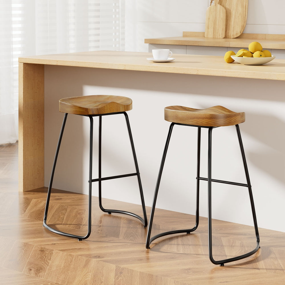 2x Bar Stools Tractor Seat 65cm Wooden By Artiss