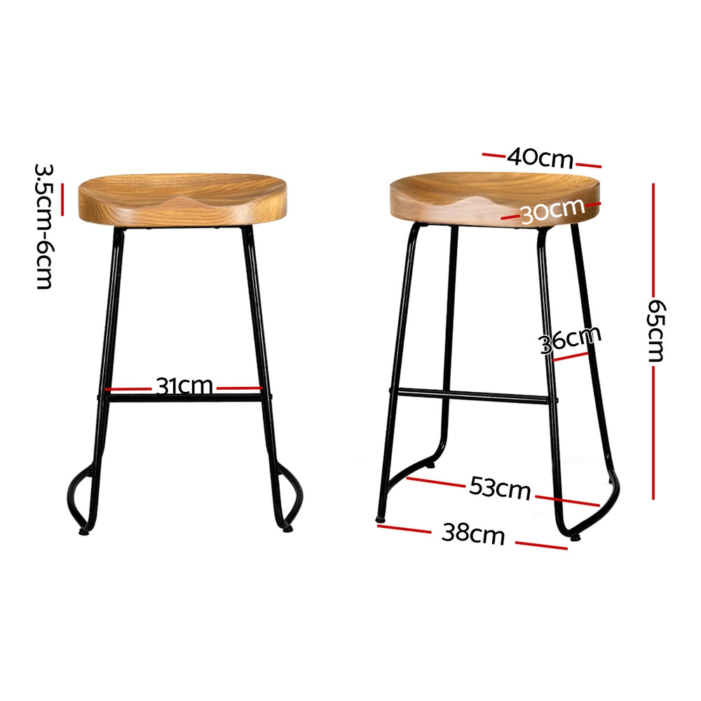 2x Bar Stools Tractor Seat 65cm Wooden By Artiss