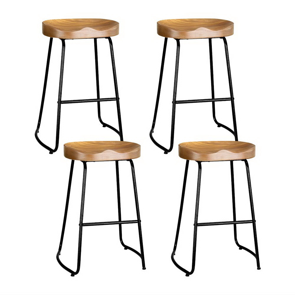 4x Bar Stools Tractor Seat 65cm Wooden By Artiss