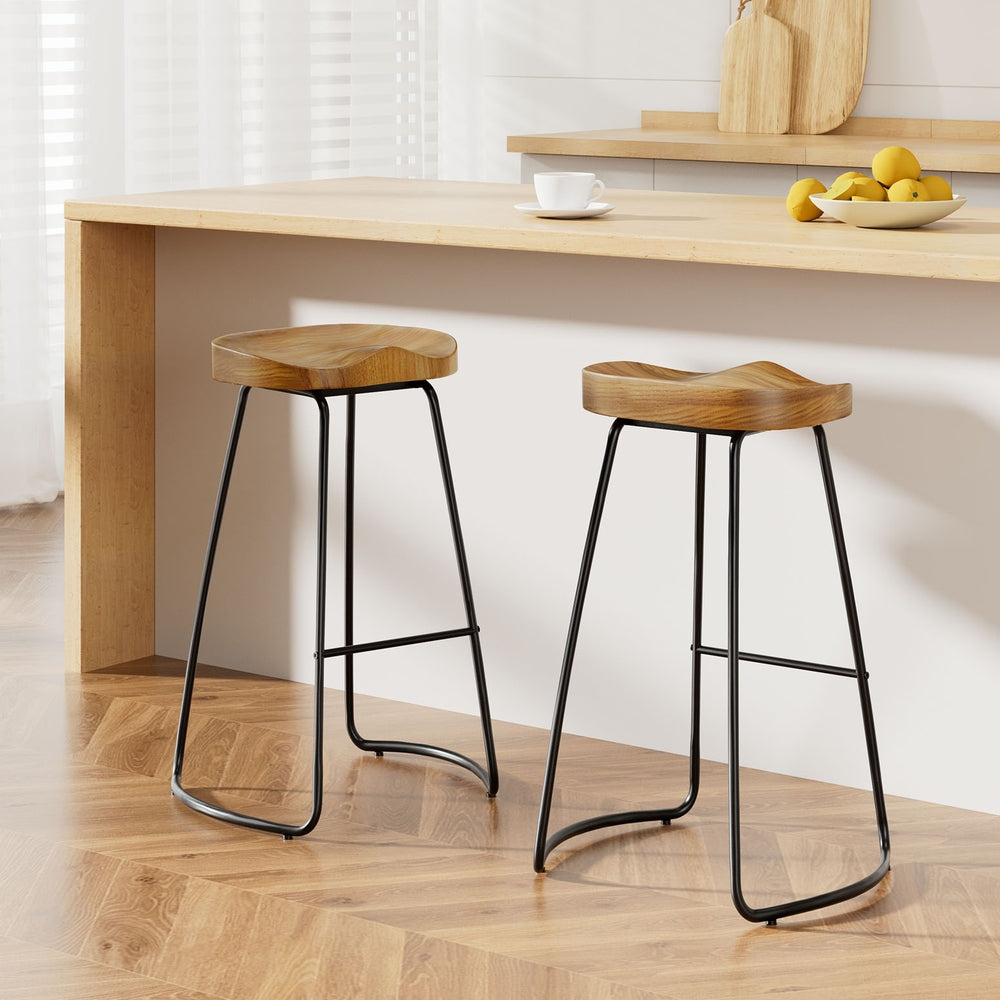 2x Bar Stools Tractor Seat 75cm Wooden By Artiss