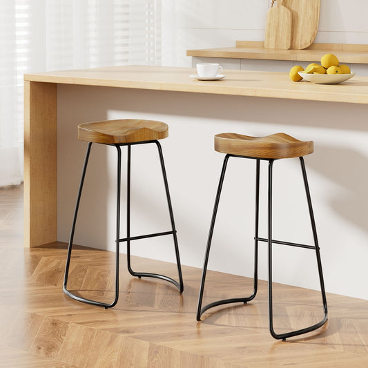 2x Bar Stools Tractor Seat 75cm Wooden By Artiss