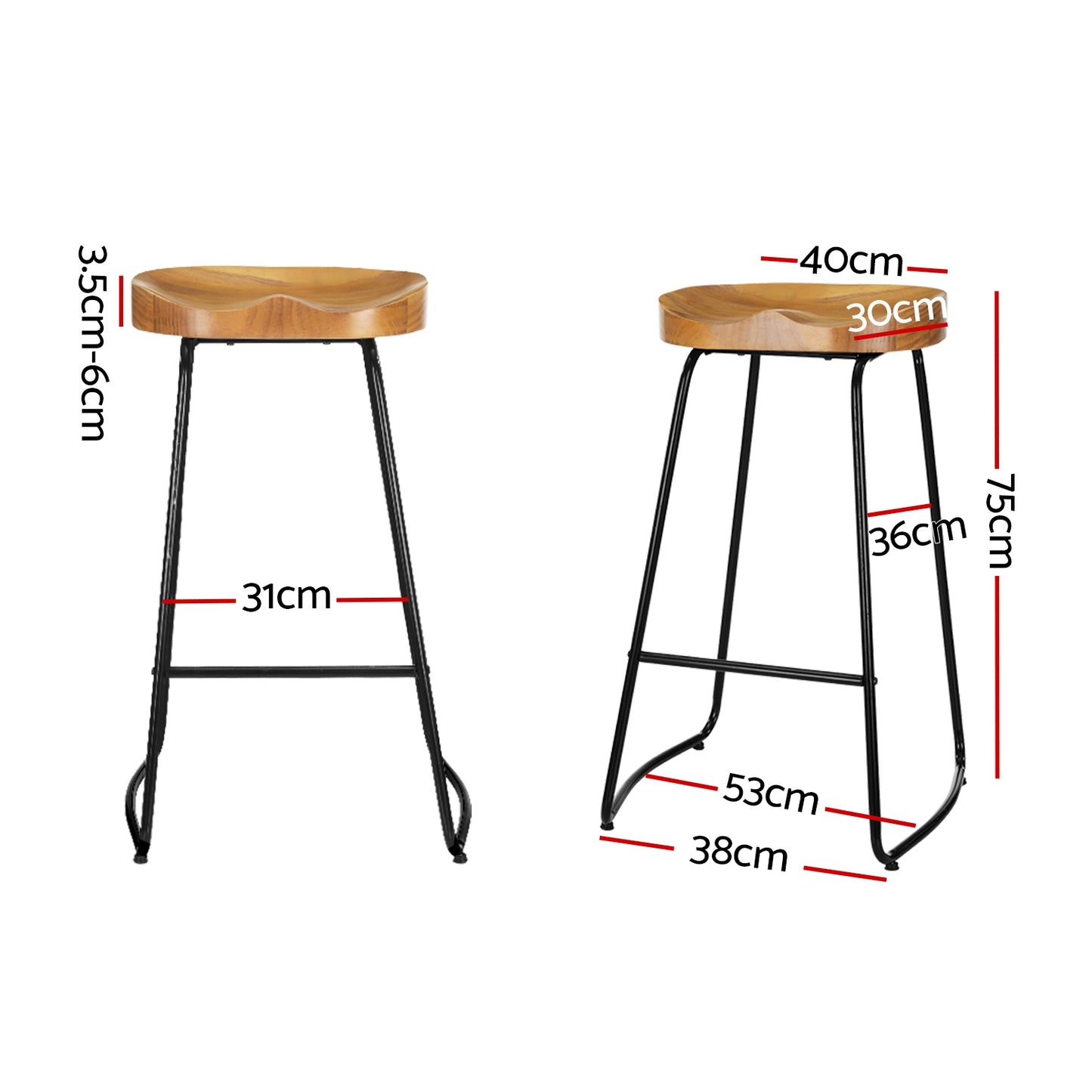 2x Bar Stools Tractor Seat 75cm Wooden By Artiss