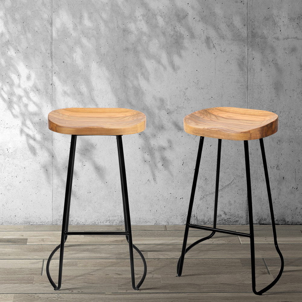 2x Bar Stools Tractor Seat 75cm Wooden By Artiss
