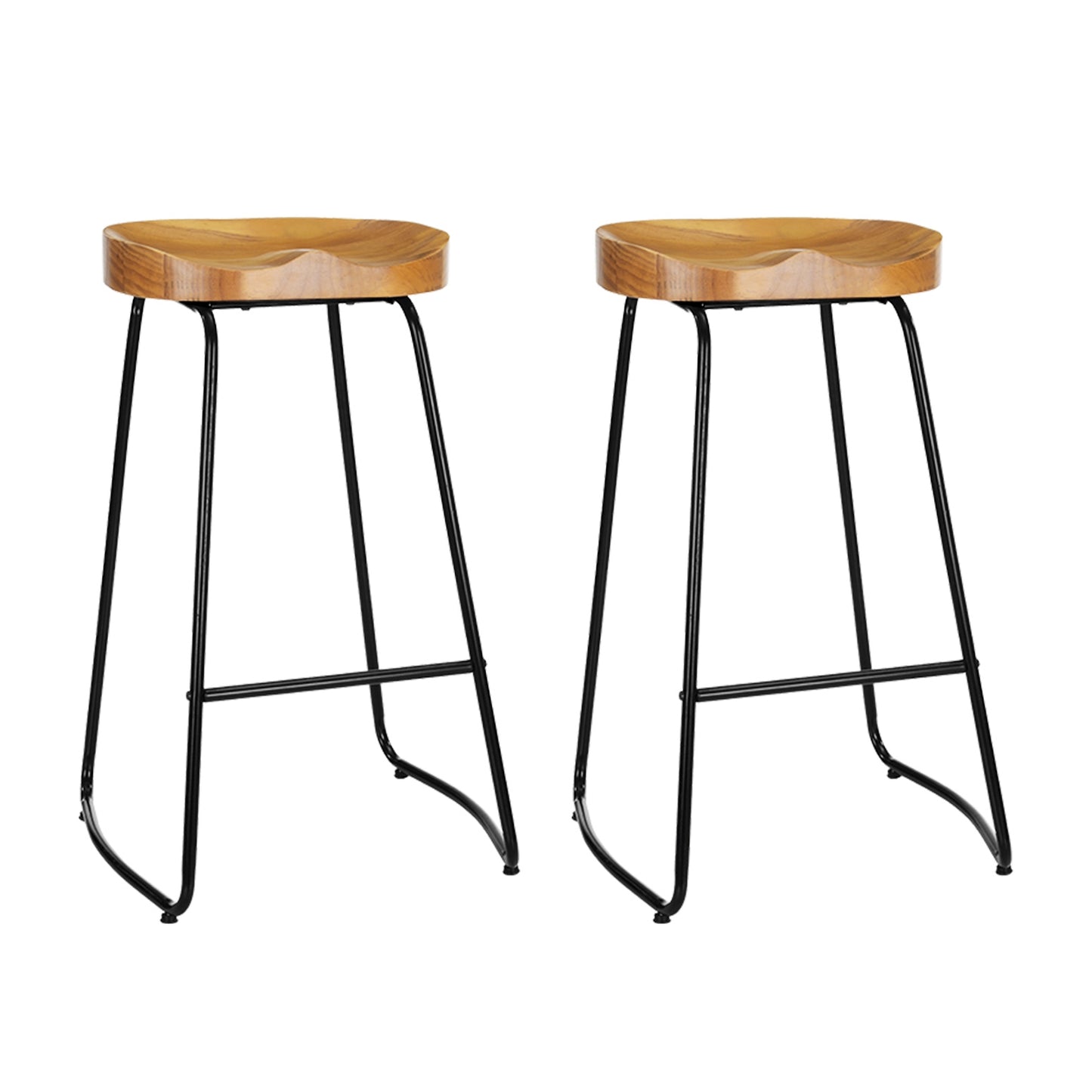 2x Bar Stools Tractor Seat 75cm Wooden By Artiss