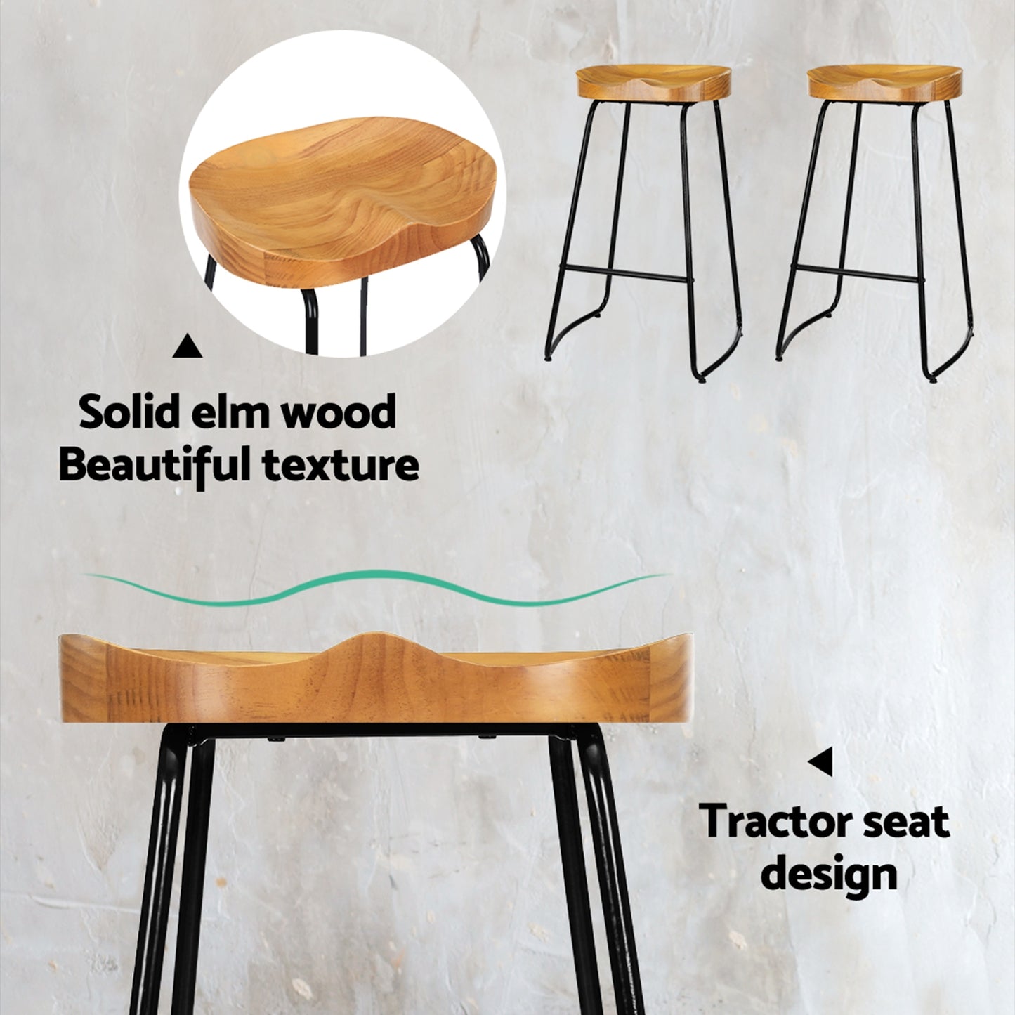 4x Bar Stools Tractor Seat 75cm Wooden By Artiss