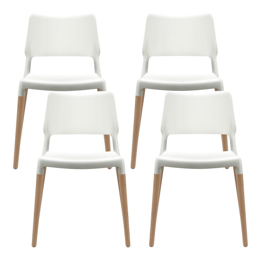 Dining Chairs Set of 4 Plastic Wooden Stack by Artiss able White