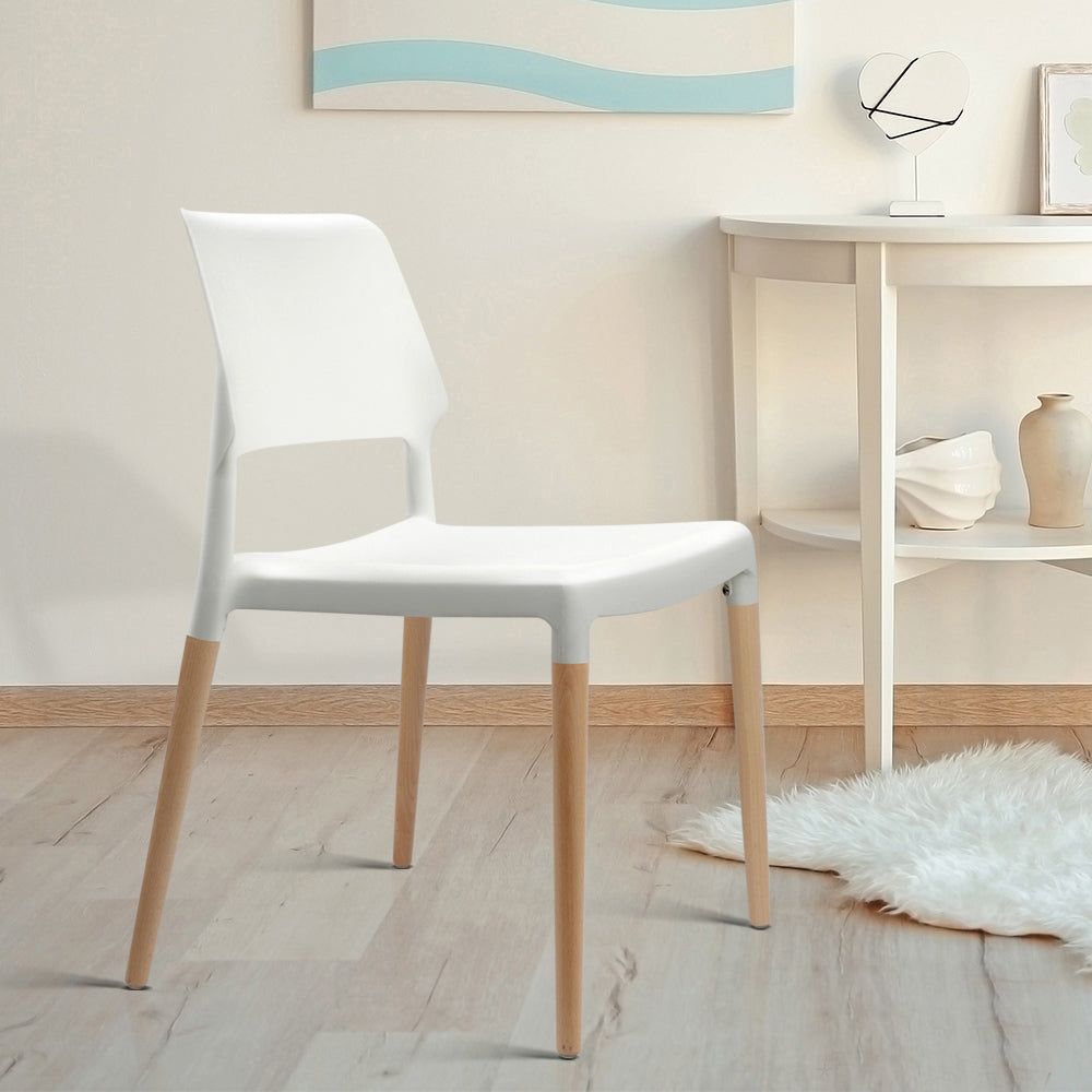 Dining Chairs Set of 4 Plastic Wooden Stack by Artiss able White
