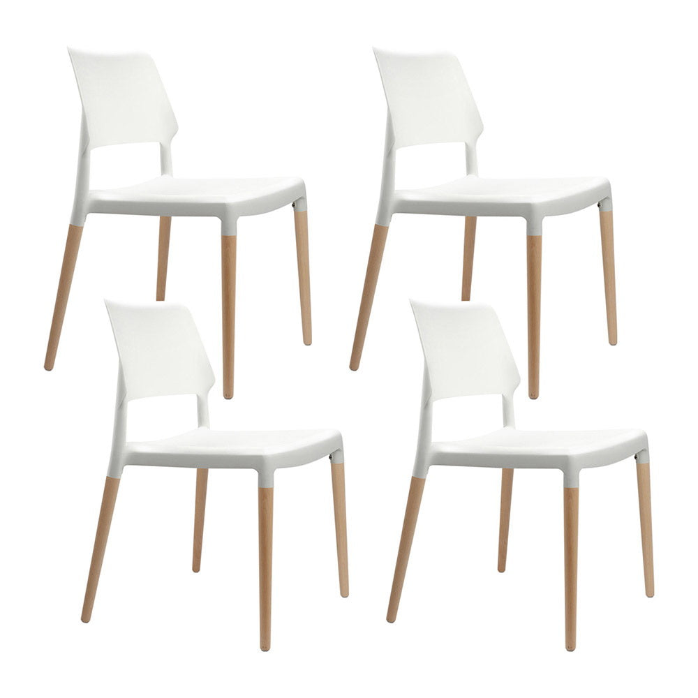 Dining Chairs Set of 4 Plastic Wooden Stack by Artiss able White