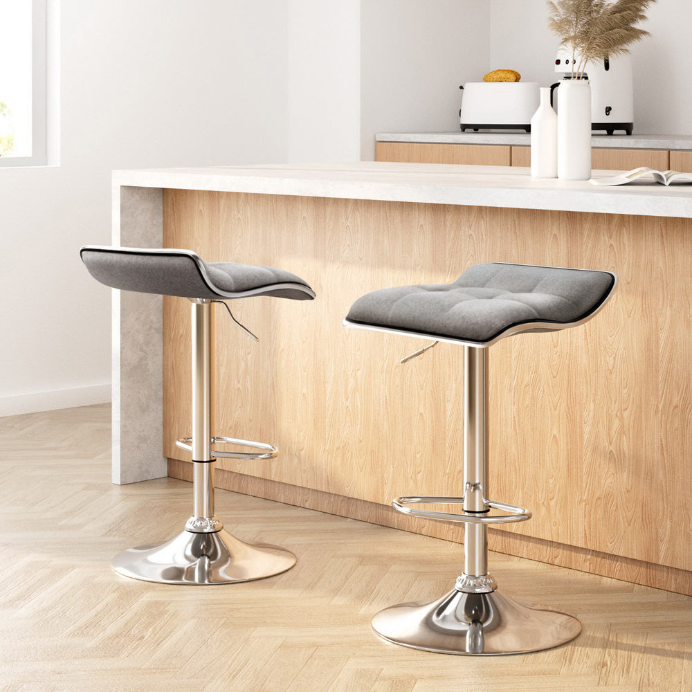 2x Bar Stools Linen Padded Gas Lift by Artiss