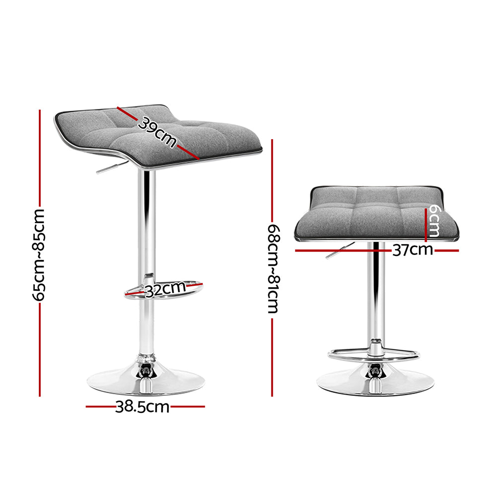 2x Bar Stools Linen Padded Gas Lift by Artiss