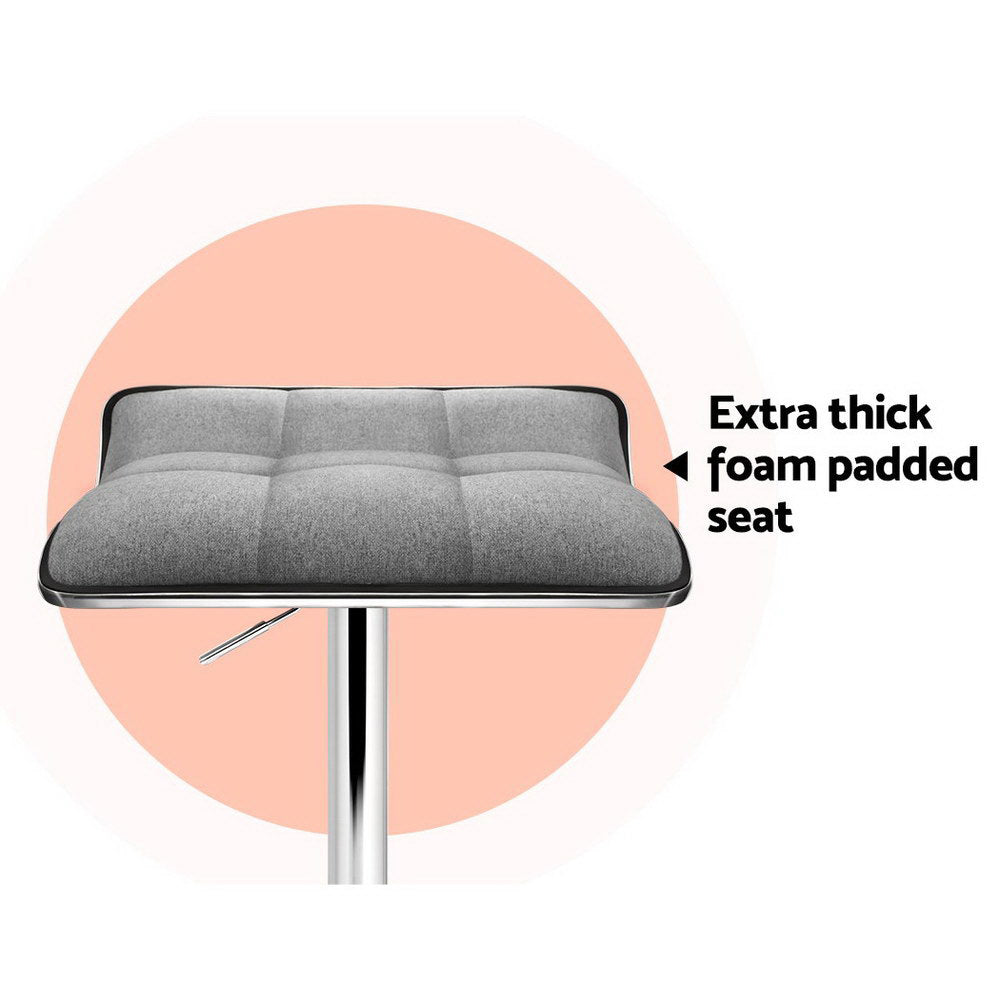2x Bar Stools Linen Padded Gas Lift by Artiss