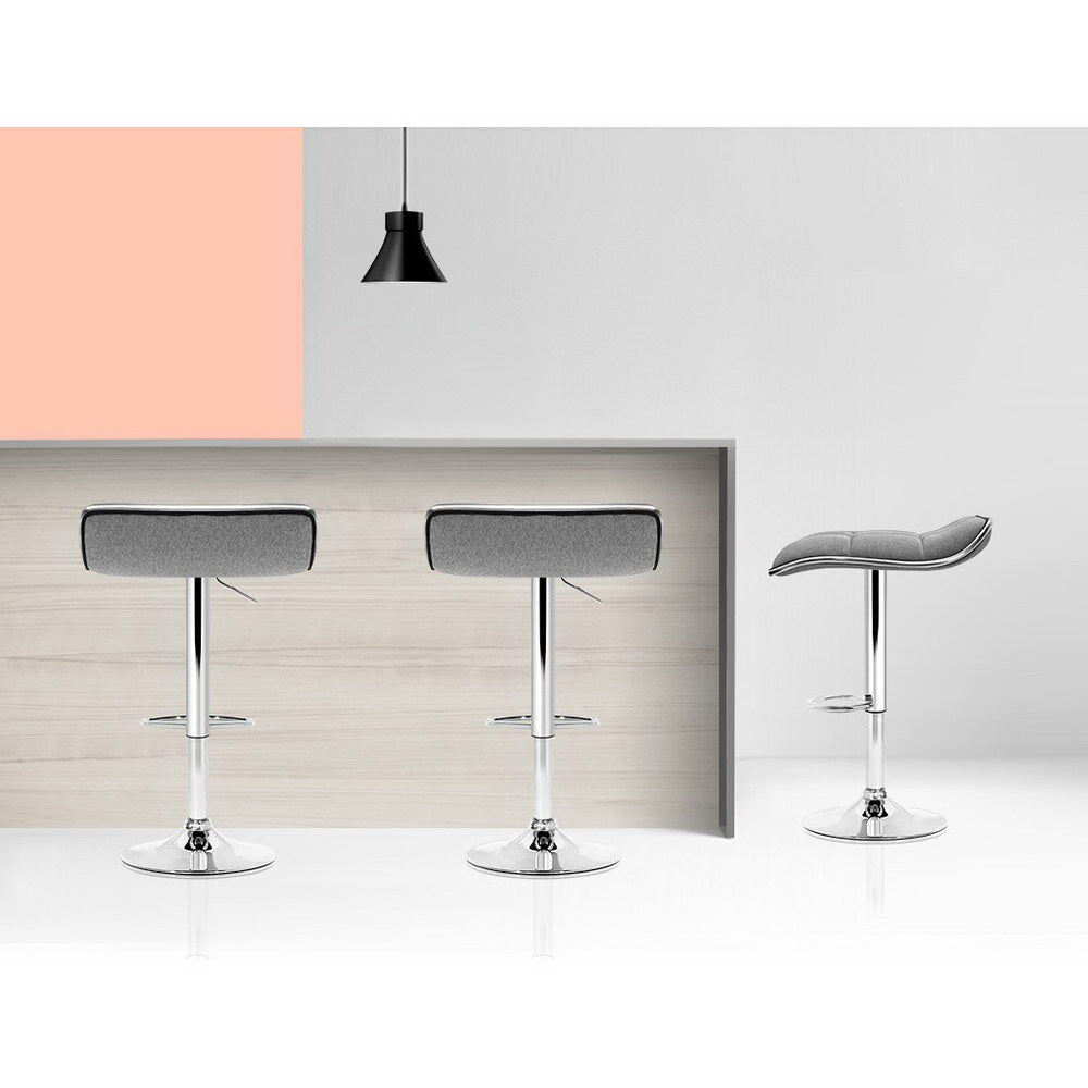 2x Bar Stools Linen Padded Gas Lift by Artiss