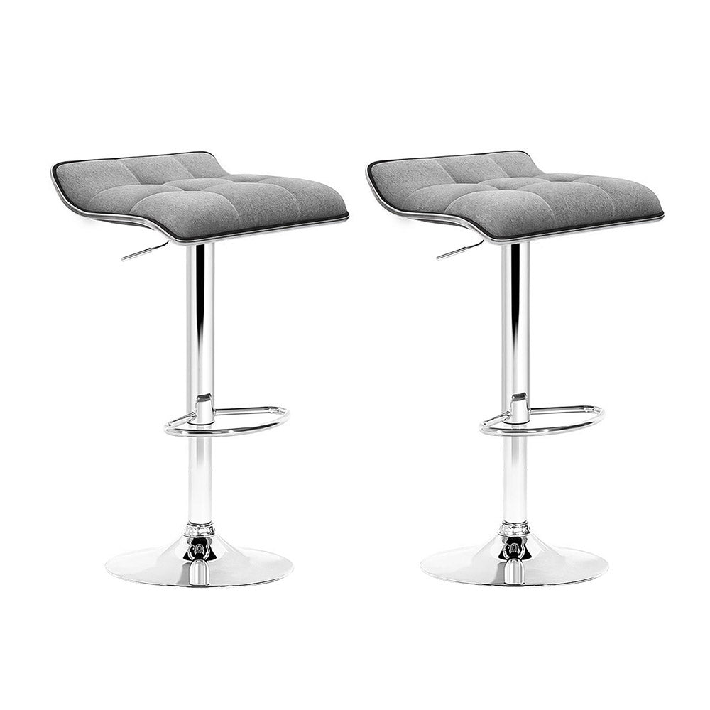 2x Bar Stools Linen Padded Gas Lift by Artiss