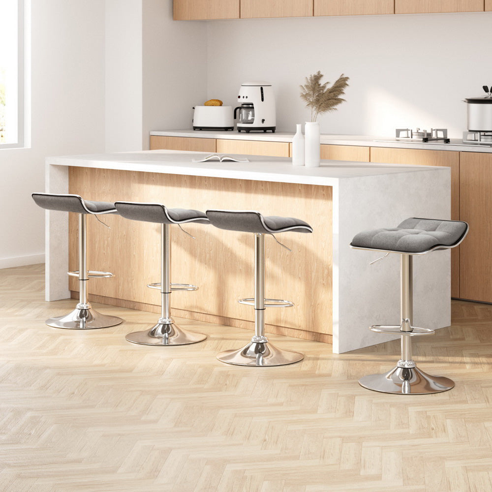 4x Bar Stools Linen Padded Gas Lift by Artiss