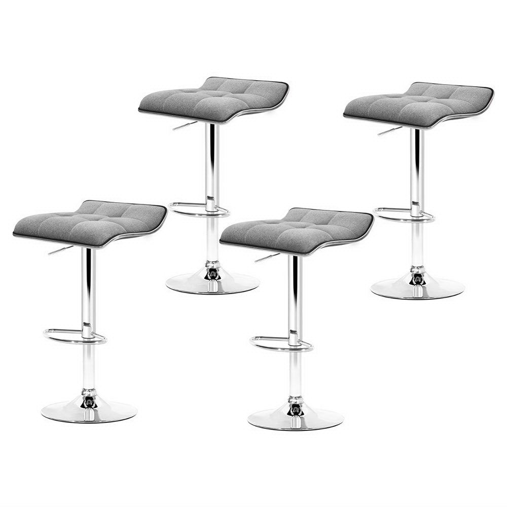 4x Bar Stools Linen Padded Gas Lift by Artiss