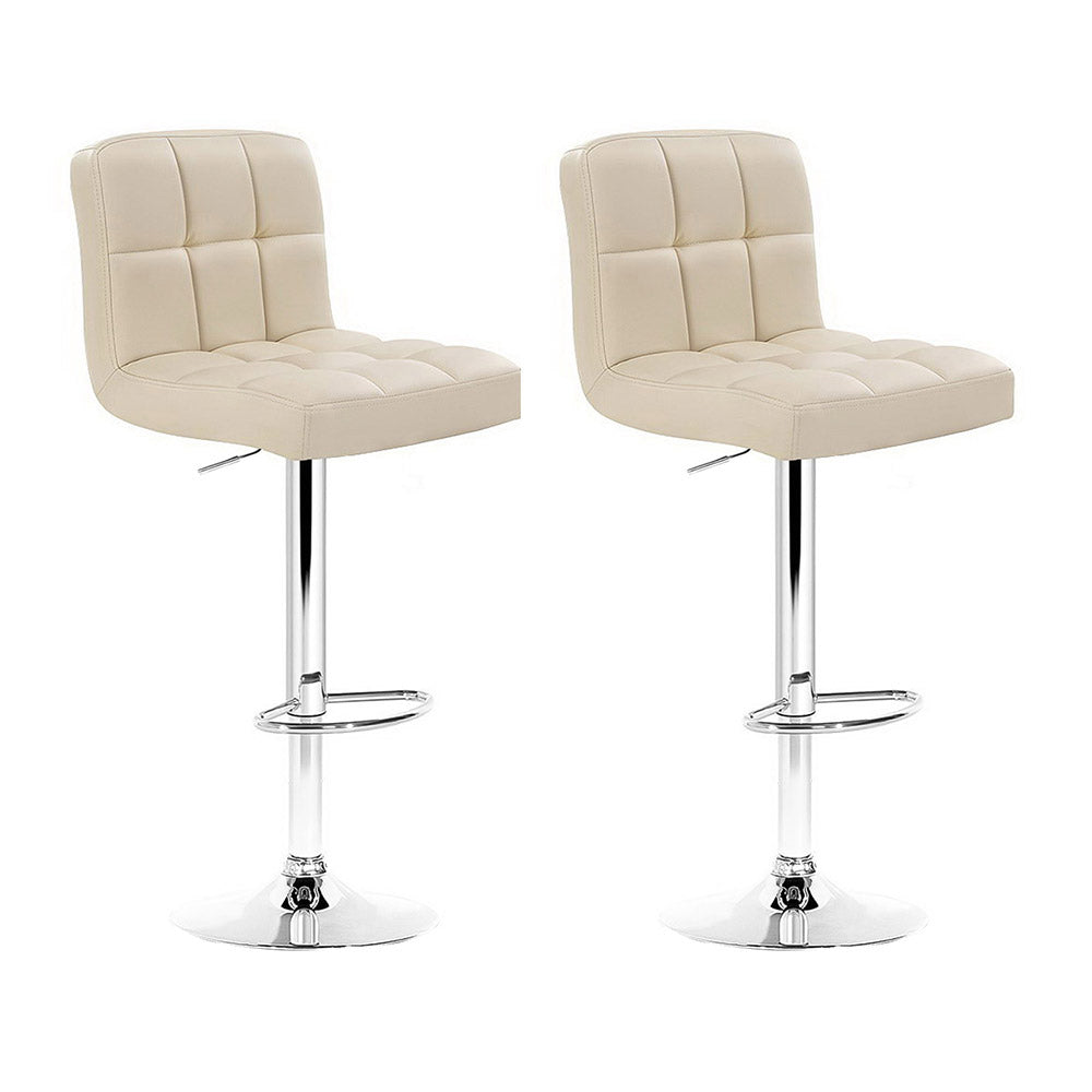2x Bar Stools Leather Gas Lift Beige by Artiss