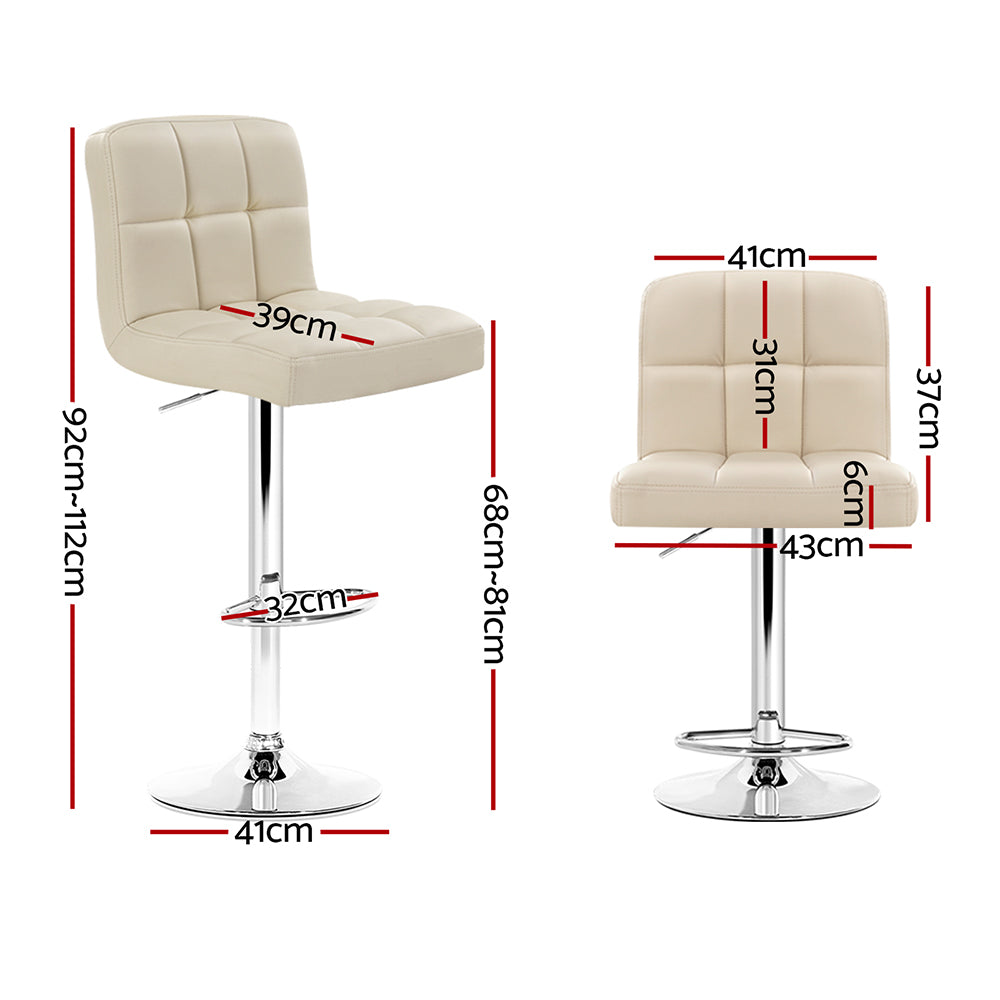 2x Bar Stools Leather Gas Lift Beige by Artiss