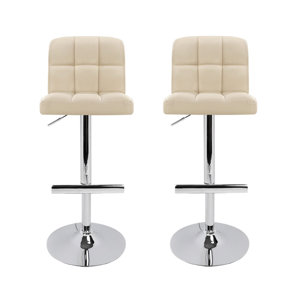 2x Bar Stools Leather Gas Lift Beige by Artiss