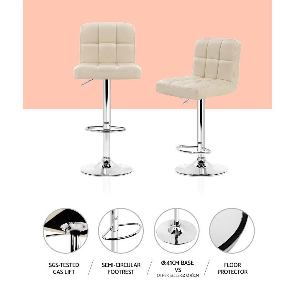 2x Bar Stools Leather Gas Lift Beige by Artiss