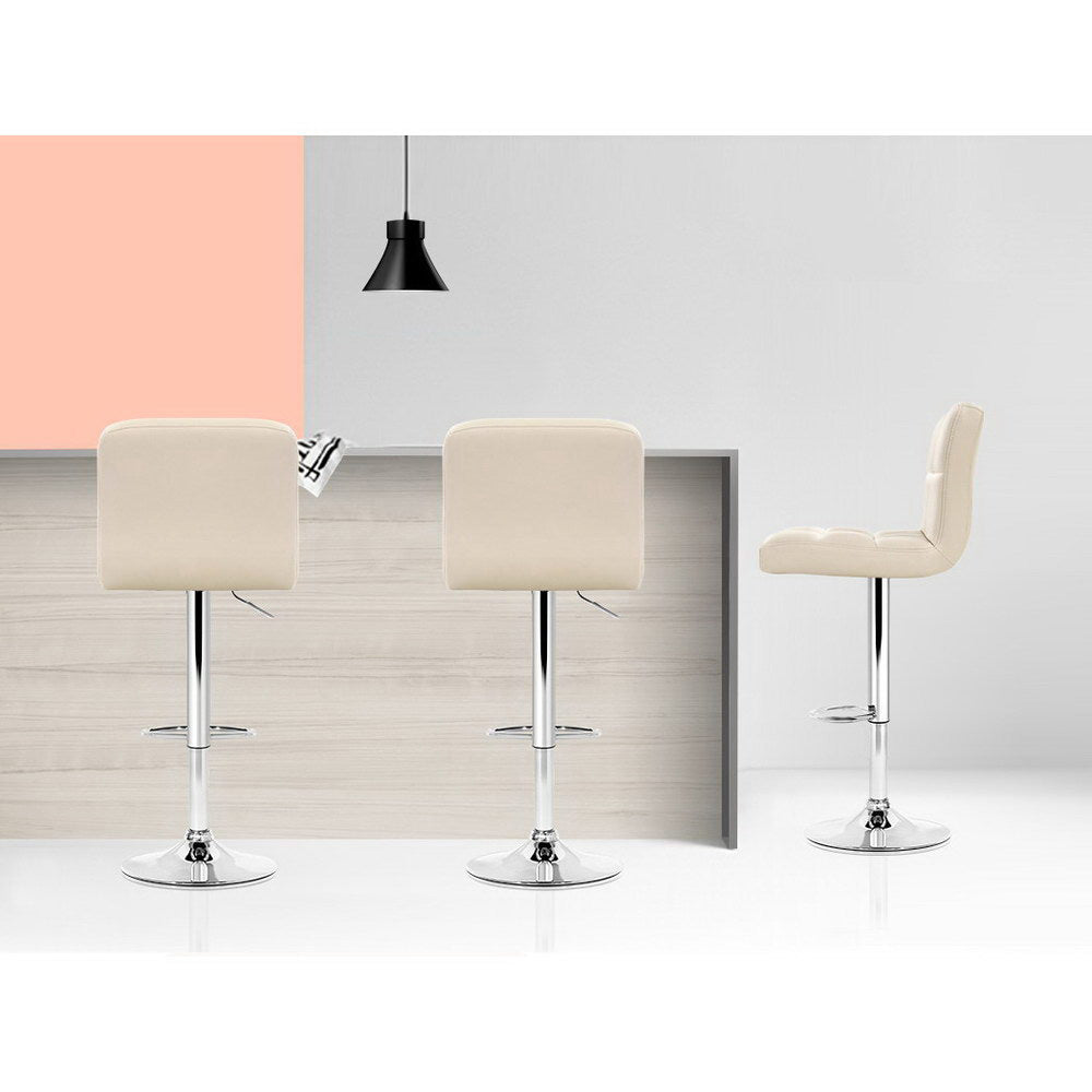 2x Bar Stools Leather Gas Lift Beige by Artiss