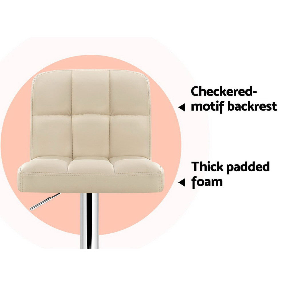 2x Bar Stools Leather Gas Lift Beige by Artiss