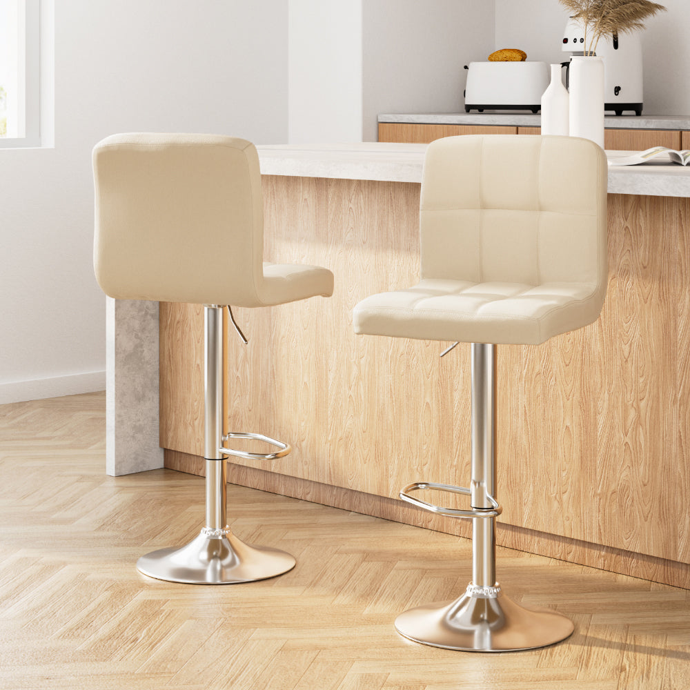 2x Bar Stools Leather Gas Lift Beige by Artiss