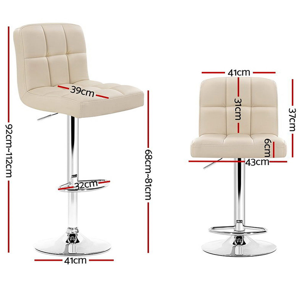 4x Bar Stools Leather Gas Lift Beige By Artiss