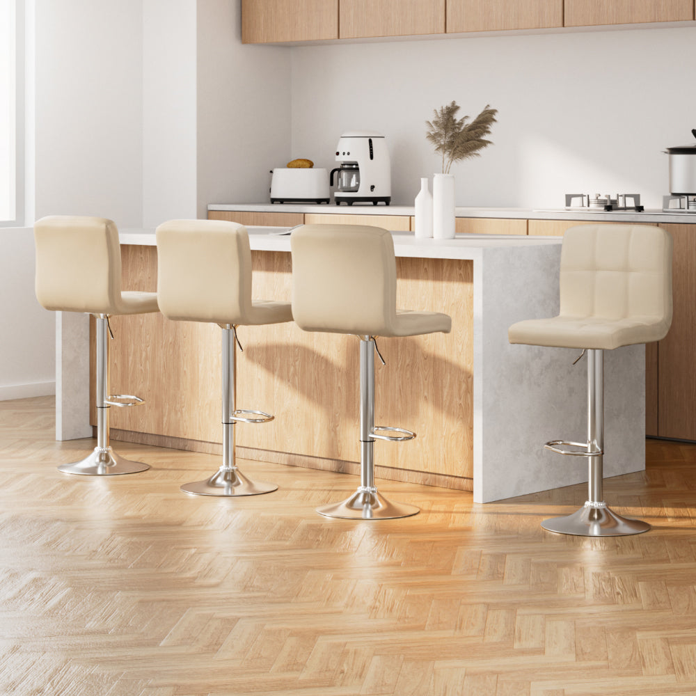 4x Bar Stools Leather Gas Lift Beige By Artiss