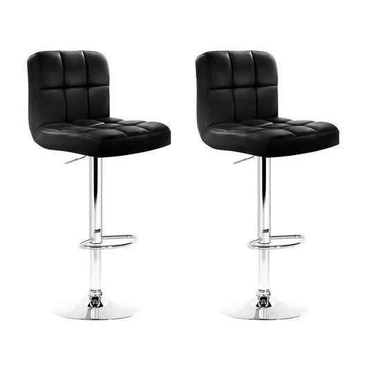 2x Bar Stools Leather Gas Lift Black By Artiss