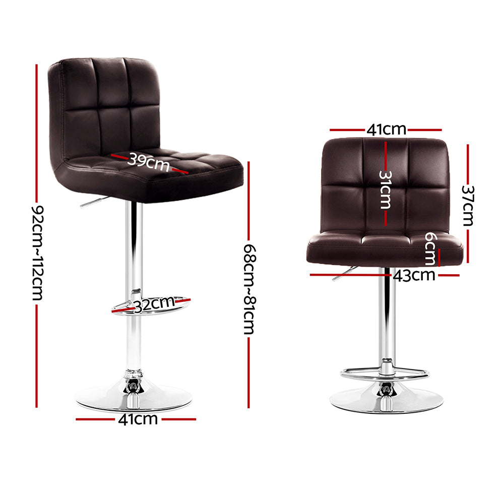 2x Bar Stools Leather Gas Lift Brown by Artiss