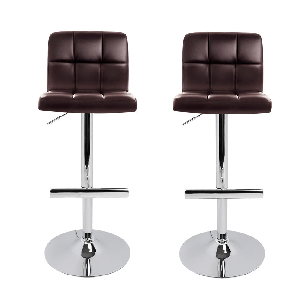 2x Bar Stools Leather Gas Lift Brown by Artiss