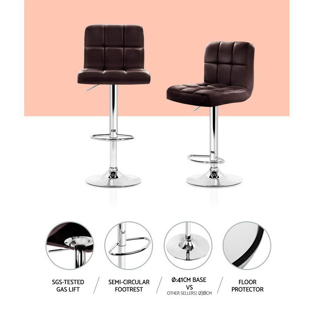 2x Bar Stools Leather Gas Lift Brown by Artiss