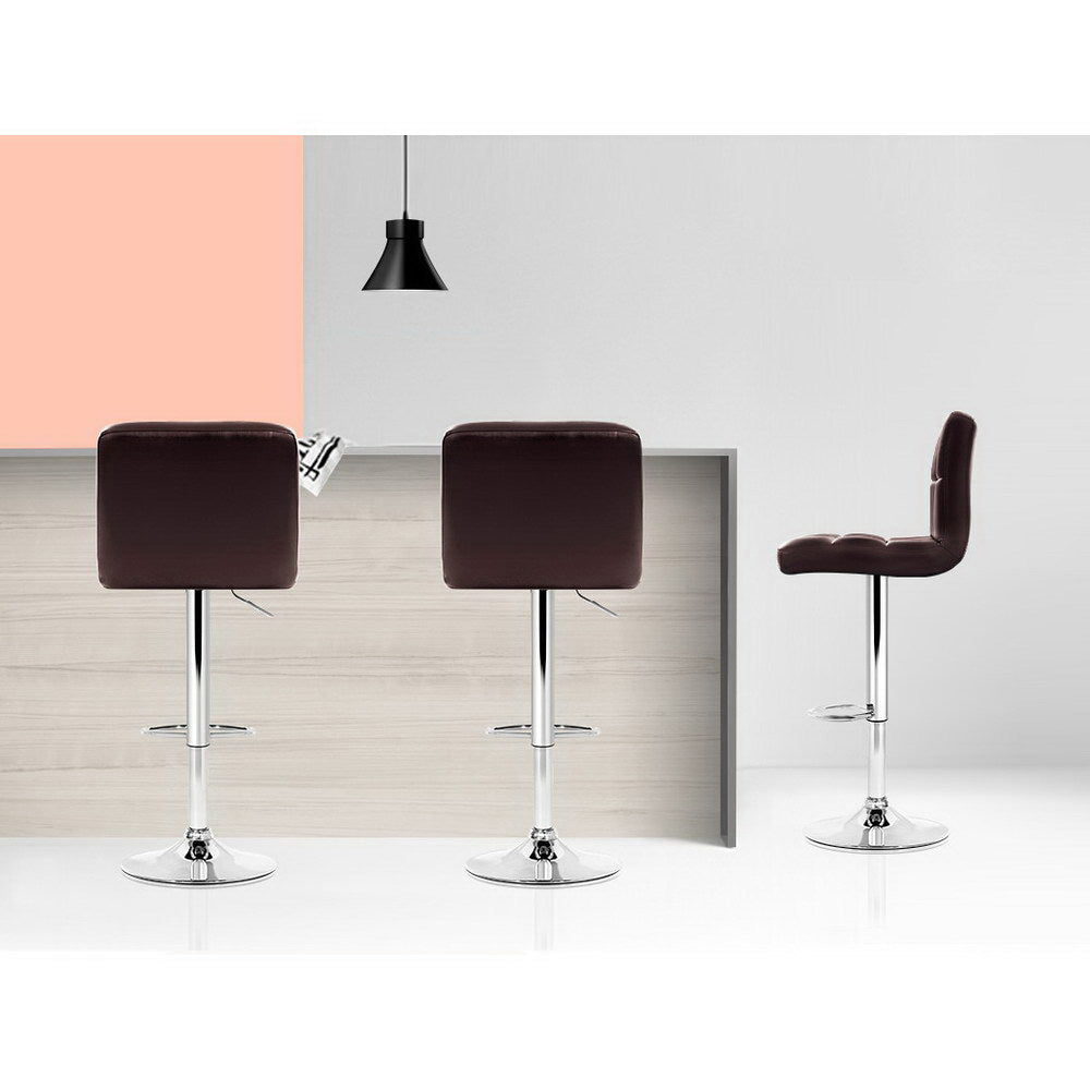 2x Bar Stools Leather Gas Lift Brown by Artiss