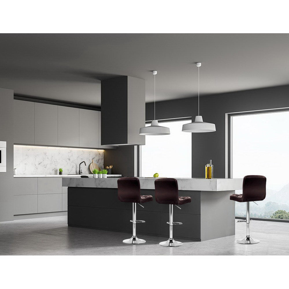 2x Bar Stools Leather Gas Lift Brown by Artiss