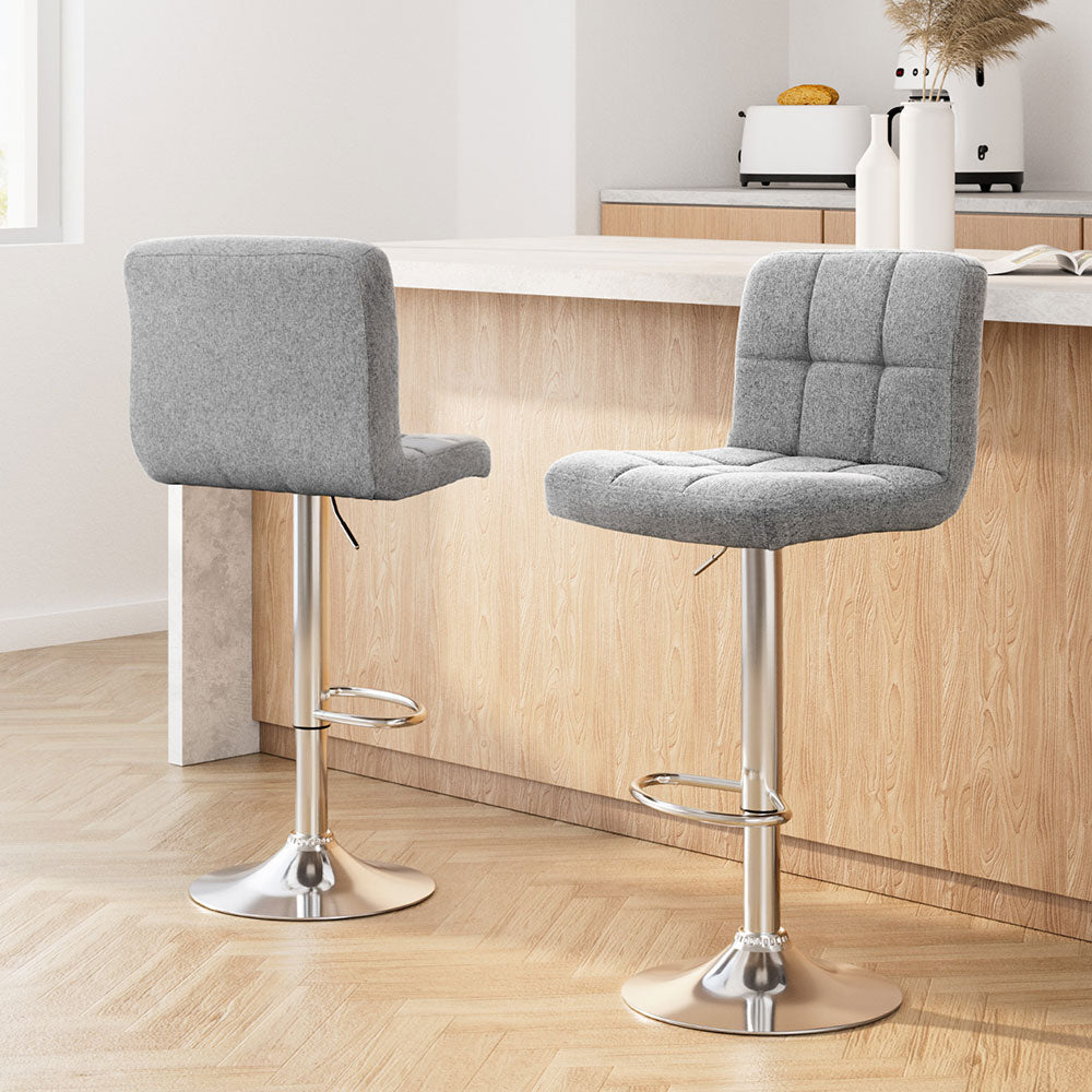 2x Bar Stools Fabric Gas Lift Grey by Artiss