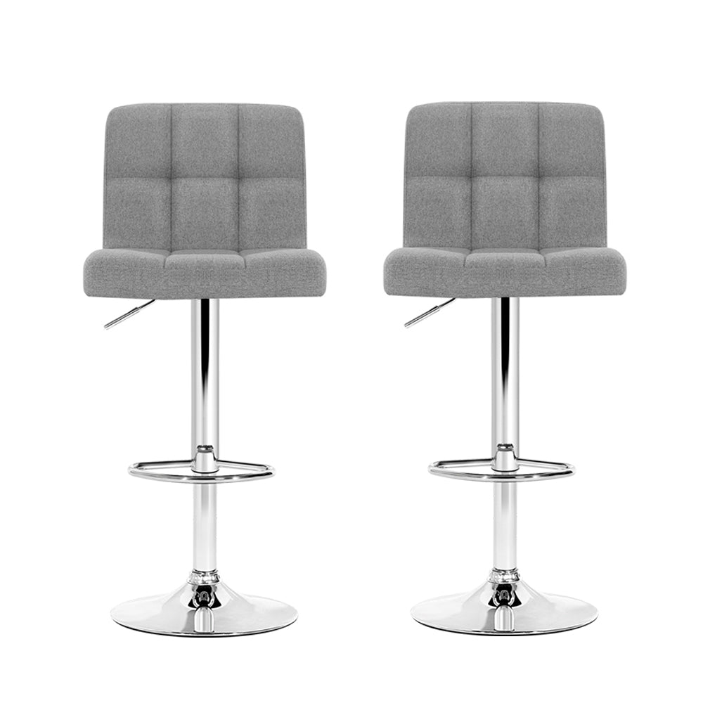 2x Bar Stools Fabric Gas Lift Grey by Artiss