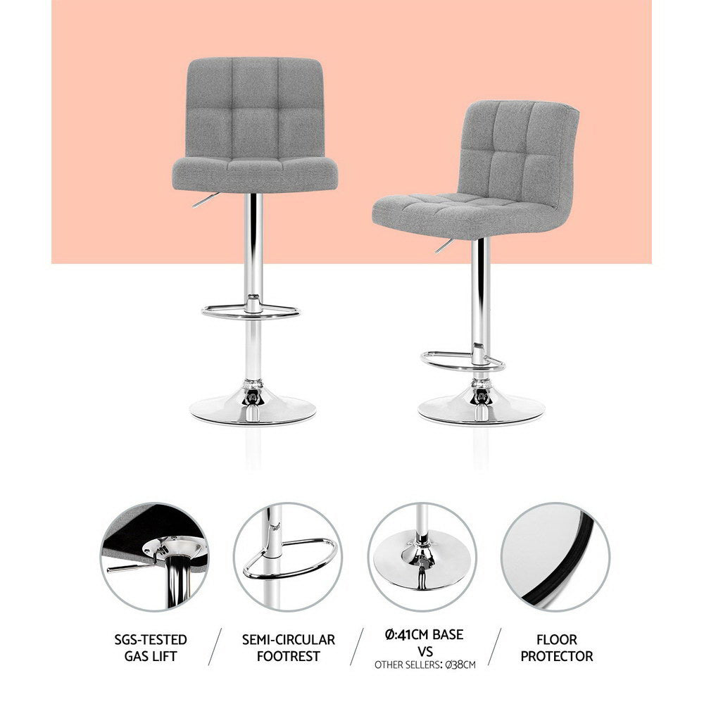 2x Bar Stools Fabric Gas Lift Grey by Artiss