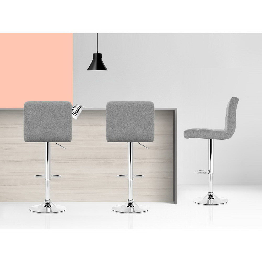 2x Bar Stools Fabric Gas Lift Grey by Artiss
