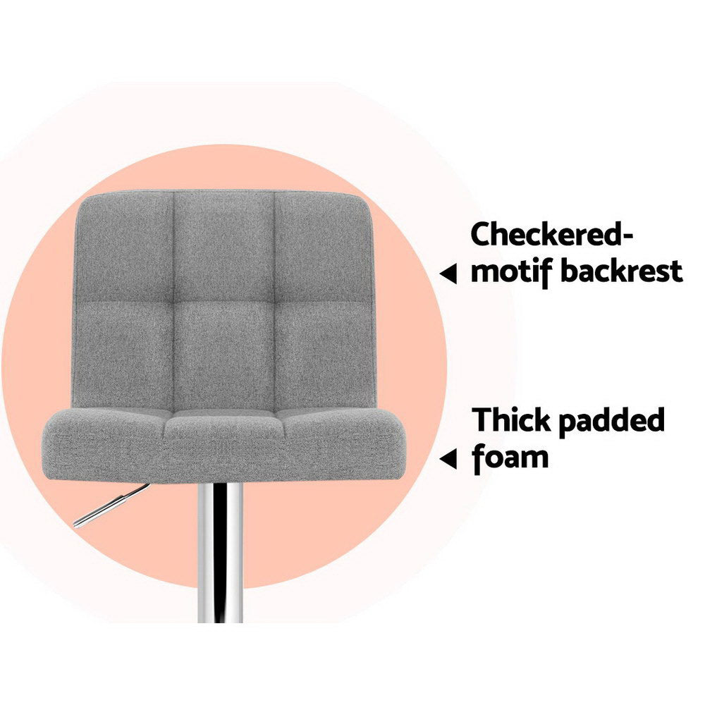 2x Bar Stools Fabric Gas Lift Grey by Artiss