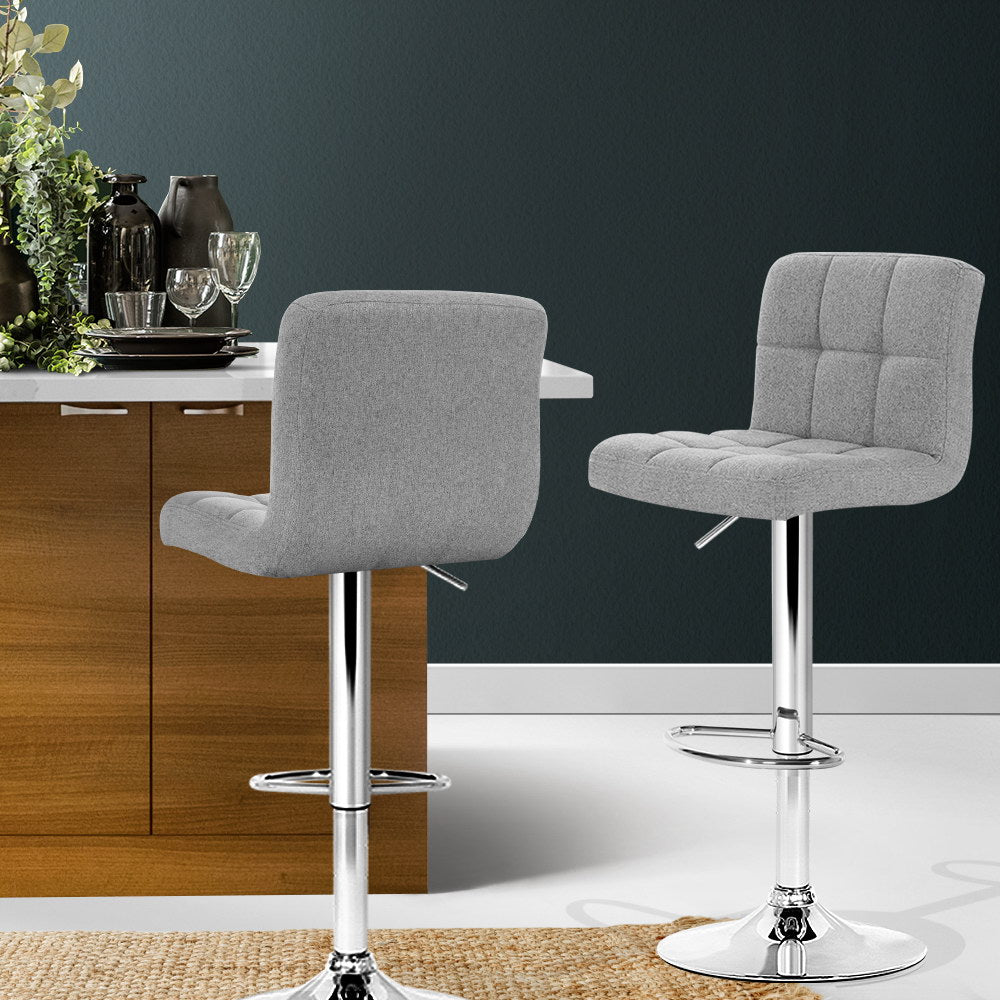 2x Bar Stools Fabric Gas Lift Grey by Artiss